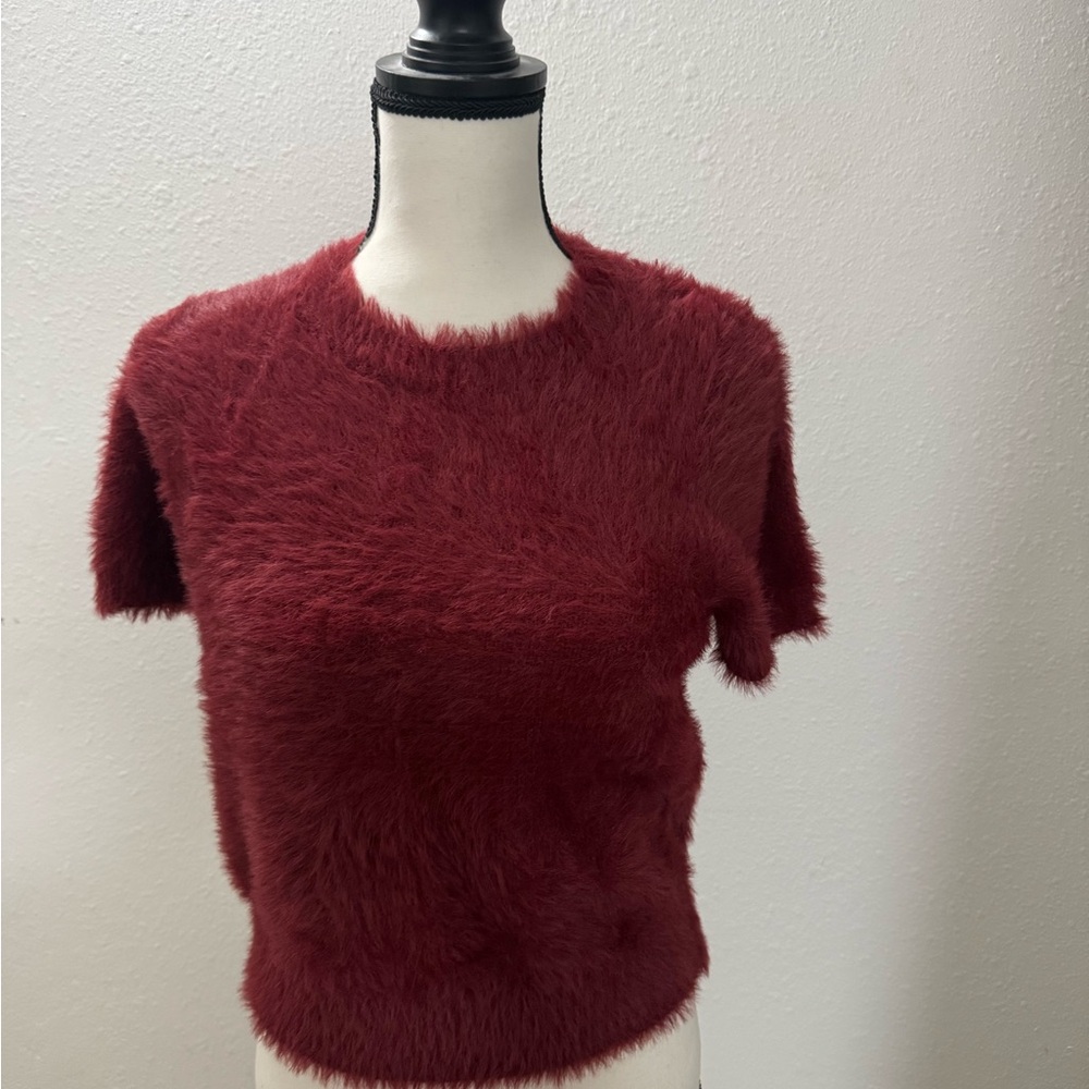 a new day Fuzzy Burgundy Short Sleeve Top